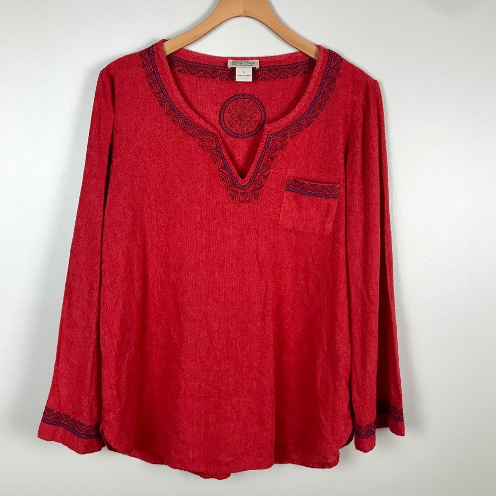 4x$25*LUCKY BRAND long sleeve BOHO style red shirt